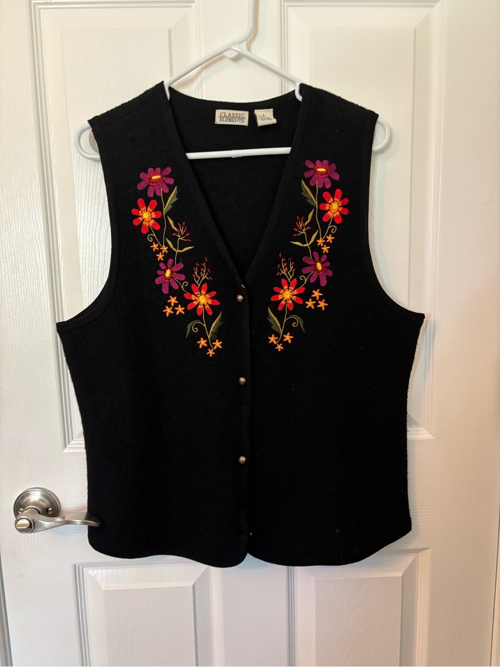 Vintage Claasic Elements Embroidered Wool Sweater Vest Cottagecore Boho Size L - Picture 3 of 10